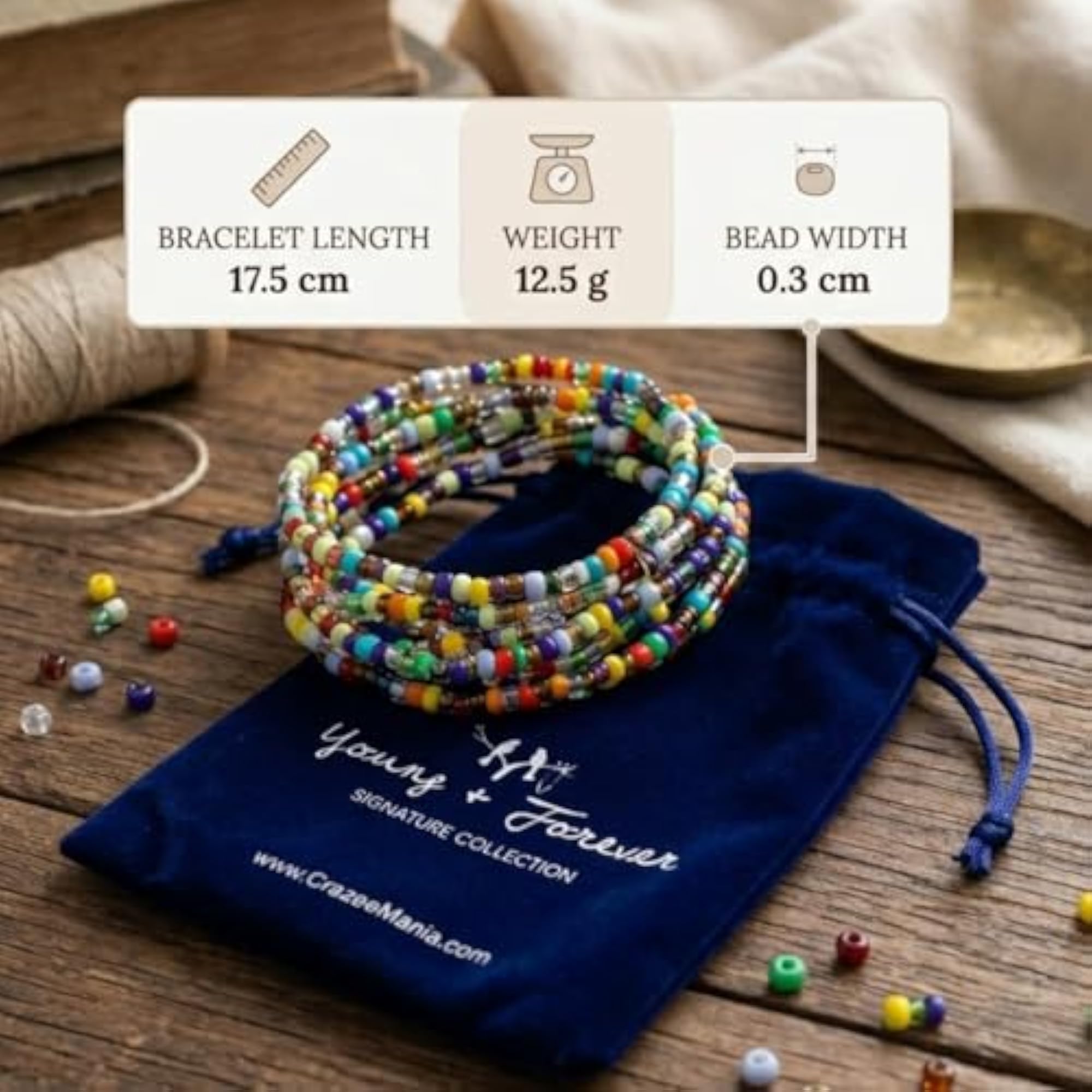 Boho Multi-Color Seed Bead Bracelets Set of 5, Elasticated